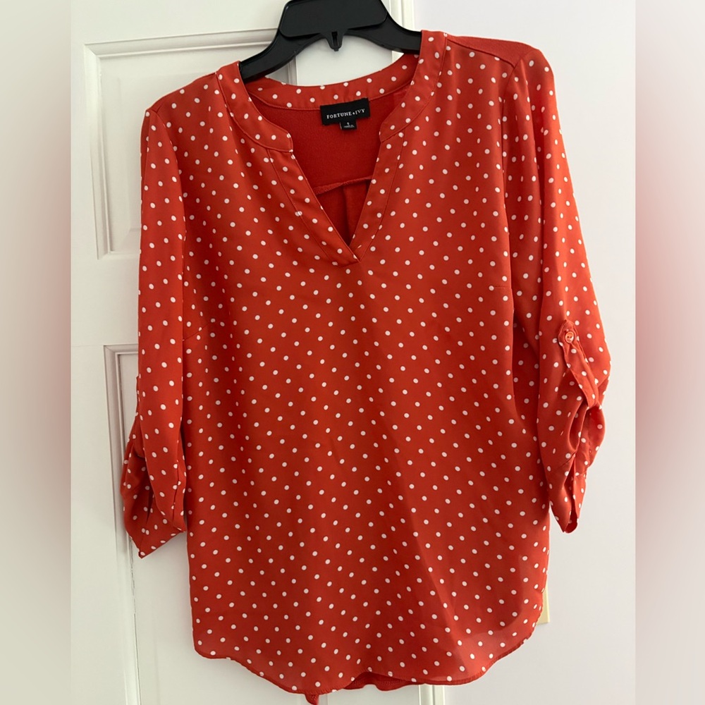 Fortune + Ivy Blouse- size small, orange polka dot